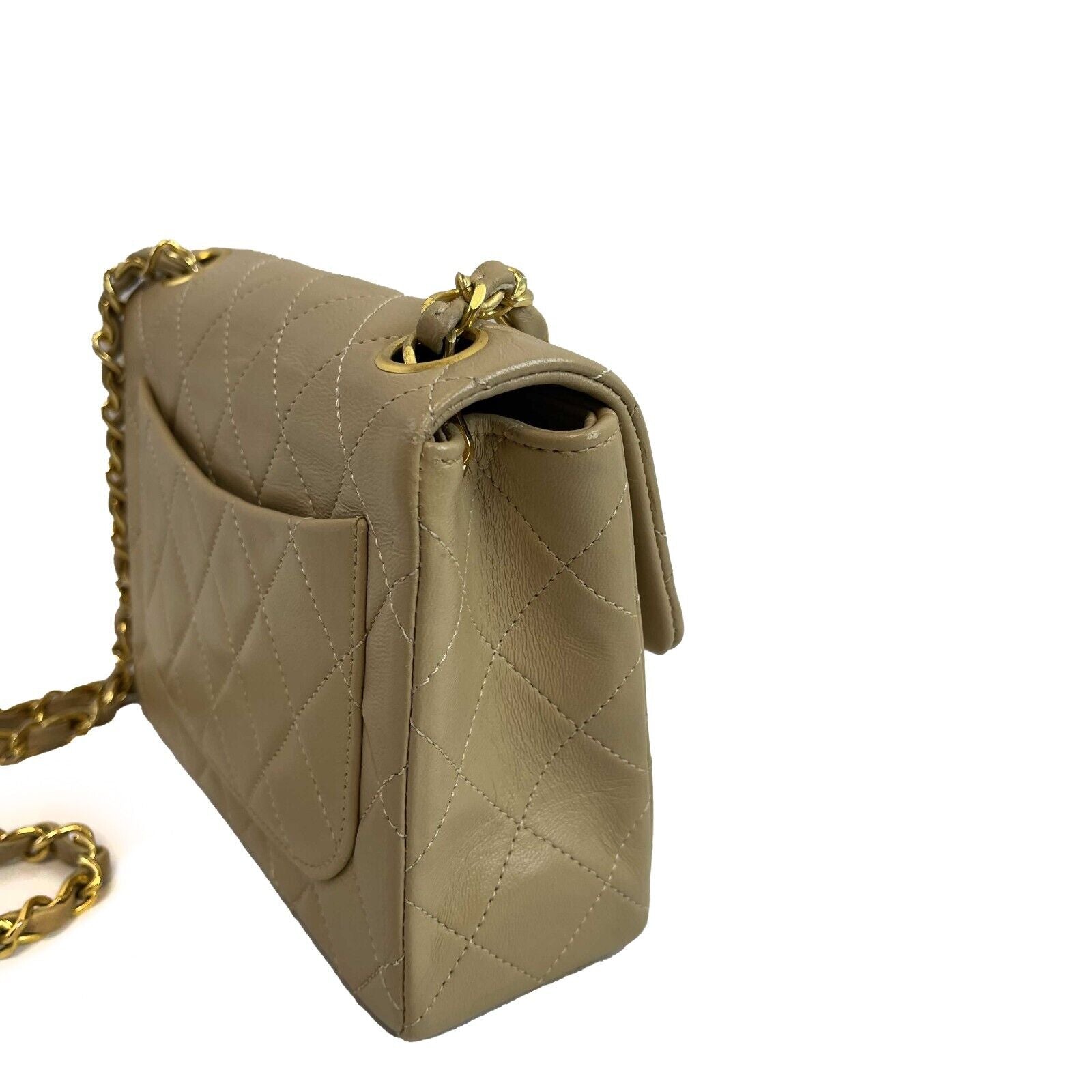 Vintage Chanel Classic Single Flap Mini Crossbody Bag - Genuine Lambskin Leather in Beige | Luxury Designer Handbag for Women | Perfect for Date Night, Parties & Special Occasions