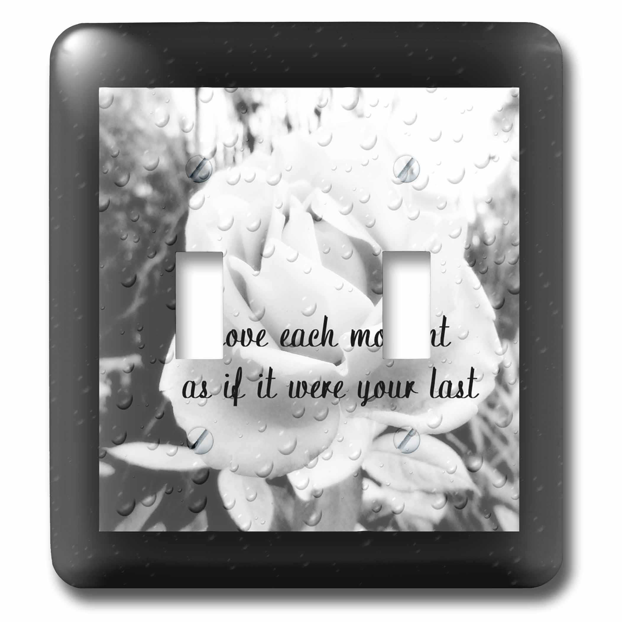 3D Rose Light Switch Cover - Black and White Rose Photo with Inspirational Quote | Decorative Wall Plate for Bedroom, Living Room, Office