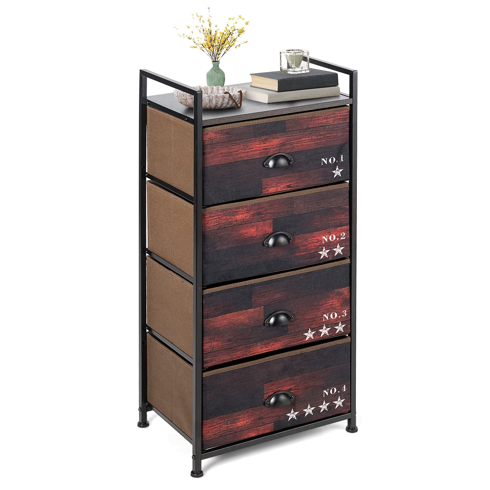 Safeplus 4-Drawer Fabric Dresser Storage Organizer with Sturdy Metal Frame & Wood Top - Easy Pull Fabric Bins for Clothing, Toys, Baby Essentials - Perfect for Bedroom, Nursery, Closet & Dorm Organization