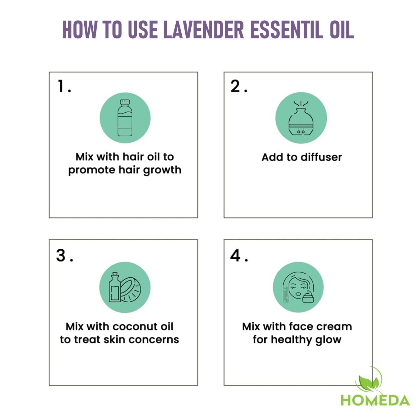 Homeda 100% Pure Lavender Essential Oil (15ml) for Hair Growth, Skin Care, Relaxation & Aromatherapy - Perfect for Diffusers, Massage, Bath, Soap Making & Sleep Aid | Natural Essential Oil for Face, Body & Home Use