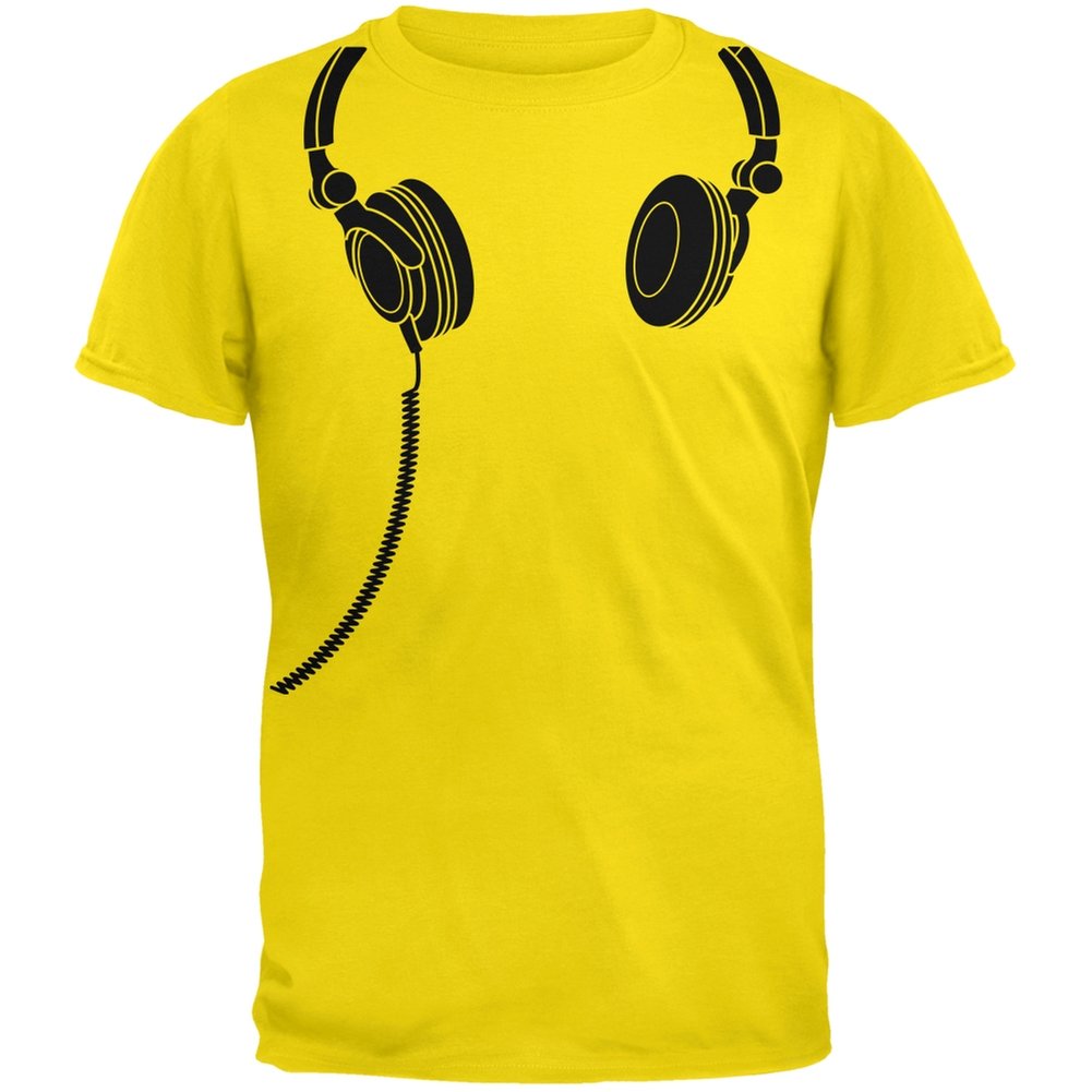 Old Glory Headphones Yellow Adult T-Shirt - Patriotic American Flag Design Cotton Tee for Men & Women | Perfect for 4th of July, Concerts & Casual Wear