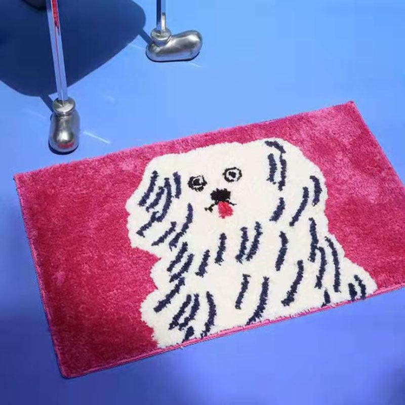 Non-Slip Cartoon Dog Bath Mat - Soft Absorbent Bathroom Rug for Dogs & Pets - Perfect for Bathrooms, Pet Grooming & Laundry Rooms