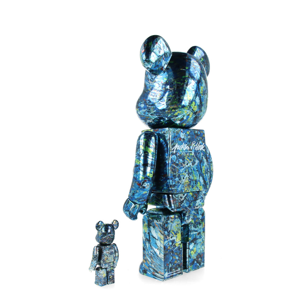 400% + 100% Bearbrick Jackson Pollock Studio Chrome Version - Limited Edition Art Collectible Figure for Display & Home Decor