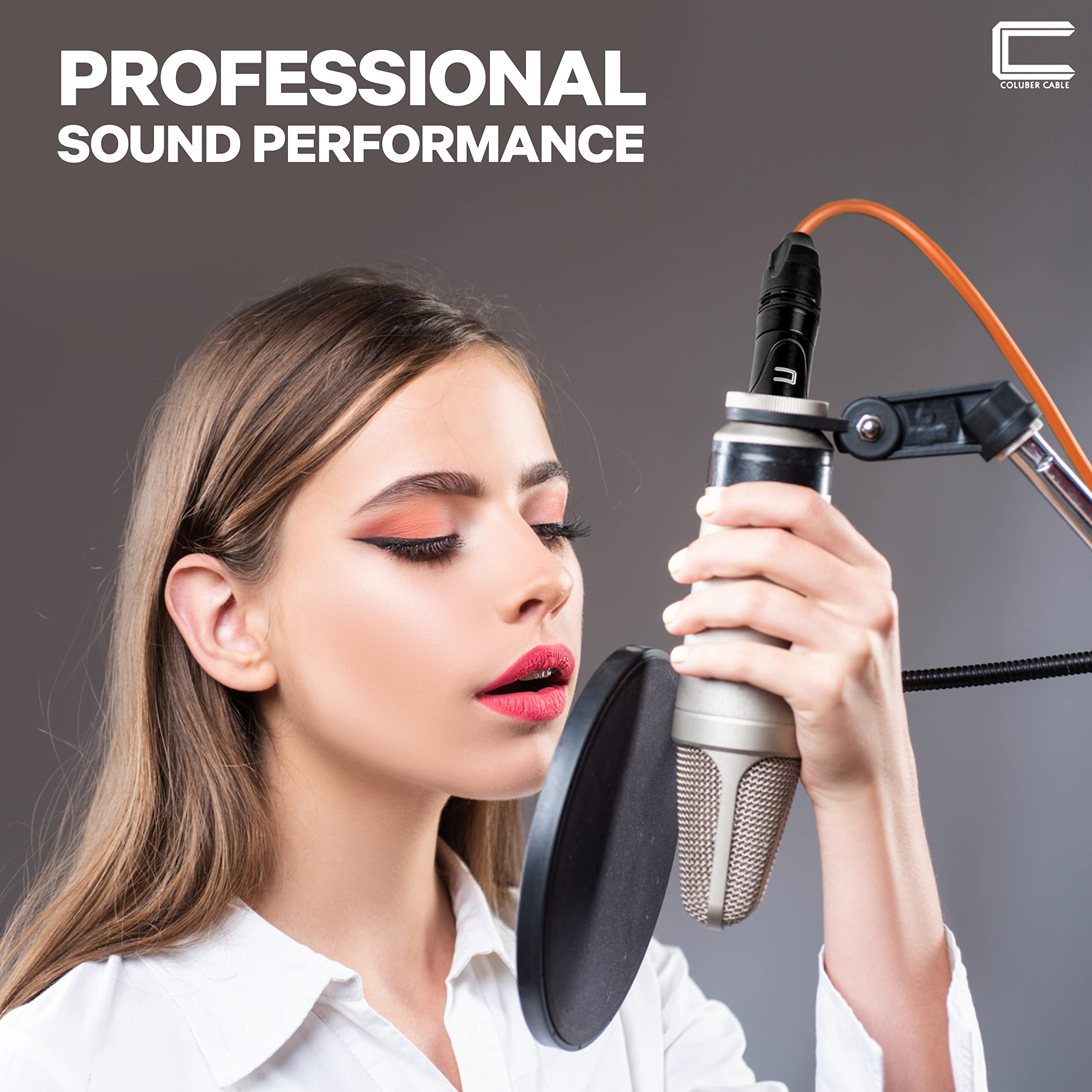 Professional 30ft Orange Balanced XLR Cable - Male to Right Angle Female 3-Pin Microphone Connector for Powered Speakers, Audio Interface & Mixer - Perfect for Live Performances, Studio Recording & DJ Setups