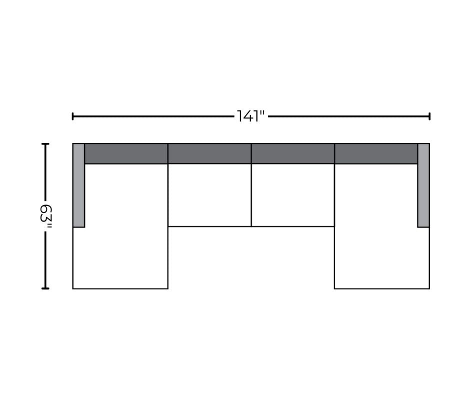 Track 141 Double Chaise Lounge Sofa with Armless Loveseat - Modern Sectional Couch for Living Room, Lounge, and Entertainment Spaces