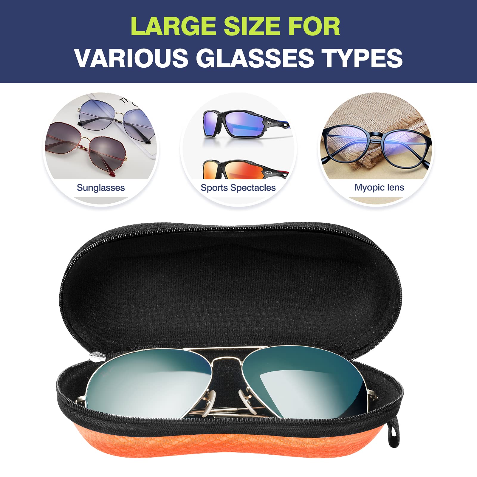 MoKo Semi Hard Shell Sunglasses Case - Unisex Protective Eyeglass Holder with Metal Hanging Hook | Travel, Outdoor, and Daily Use Accessory for Men & Women