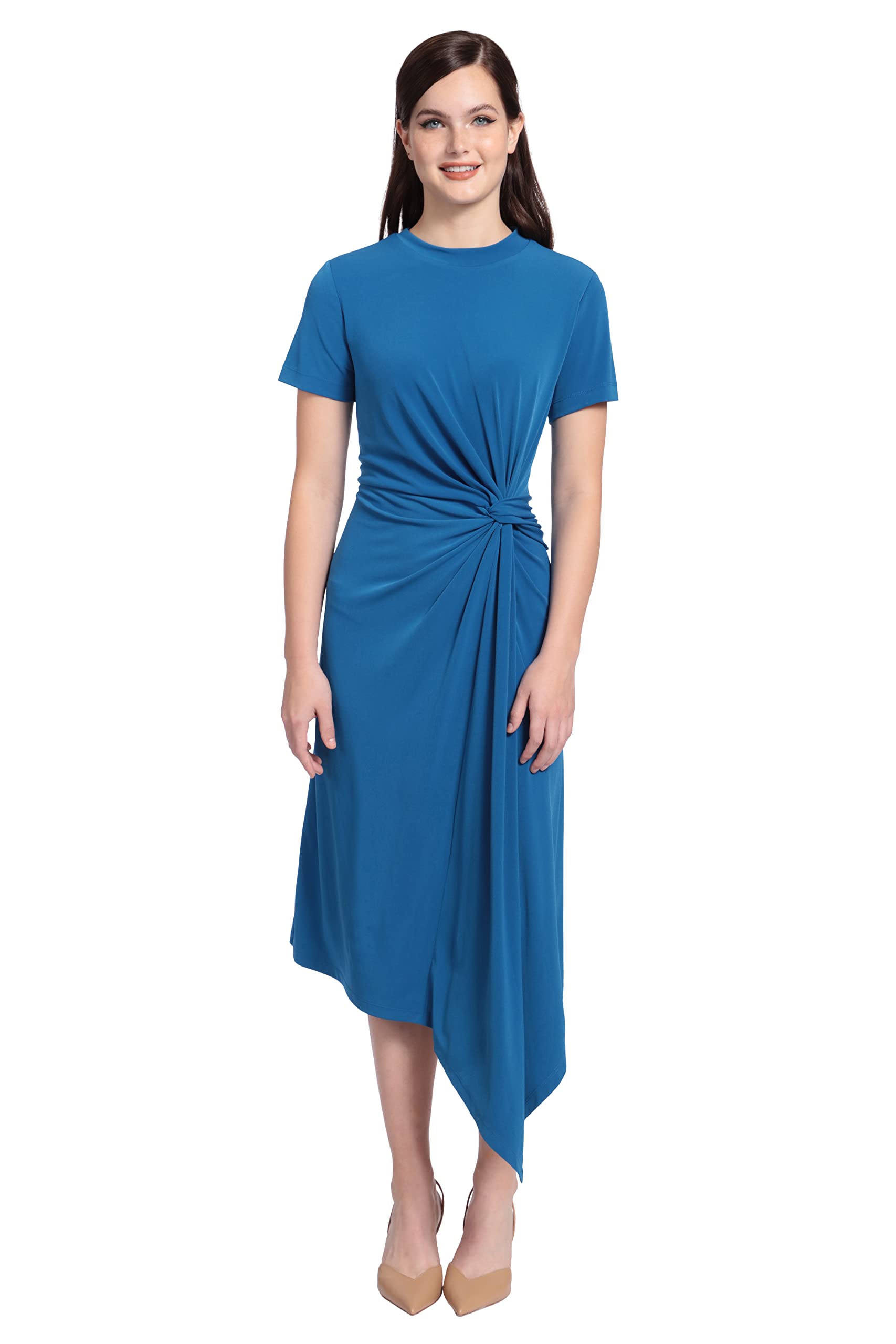 Maggy London Women's Short Sleeve Draped Front Matte Jersey Dress for Work, Office, Business Casual & Special Events | Flattering Wrap Style for Weddings, Parties & Professional Occasions