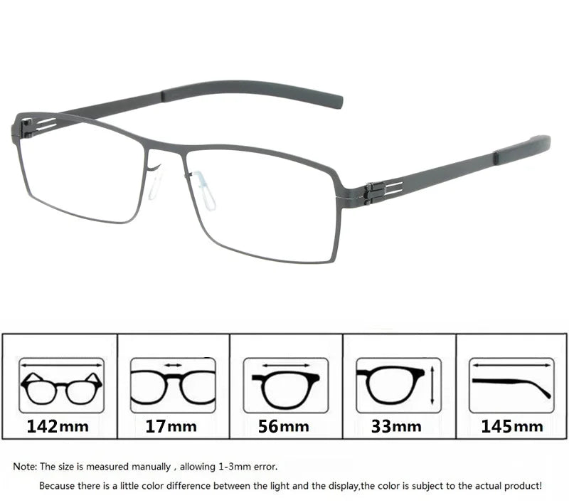 Aimee Unisex Full Rim Square Screwless Steel Eyeglasses Frame 65085 - Lightweight Durable Glasses for Men & Women - Perfect for Reading, Work, and Everyday Use