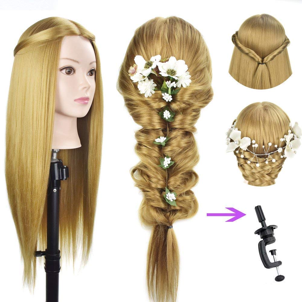 26 Inch Imported Hair Dummy for Styling & Cutting Practice - Professional Hairdressing Training Mannequin with Scissors & Section Clips - Perfect for Salon Training, Cosmetology Students & Home Haircut Practice