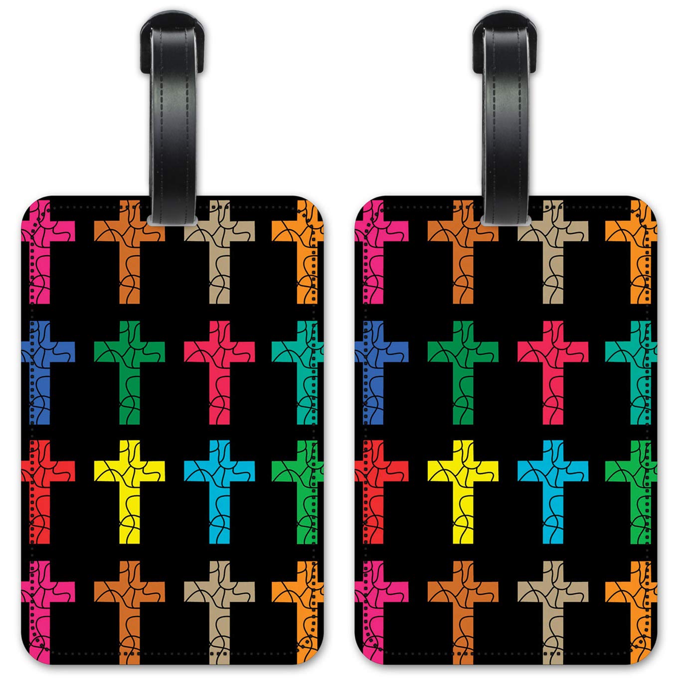 Color Crosses Luggage ID Tags - Waterproof Suitcase Identification Cards Set of 2 - Perfect for Travel, Business Trips & Vacation Luggage Identification