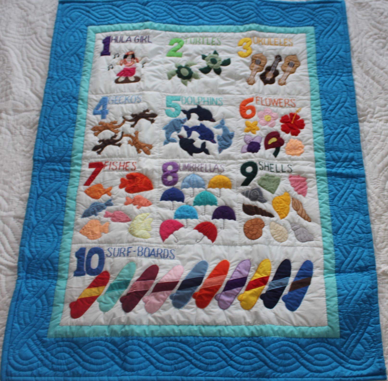 Hawaiian Style Numbers Crib Baby Comforter Blanket - Hand Quilted & Machine Embroidered Nursery Wall Hanging for Boys & Girls - Perfect for Baby Showers, Nursery Decor, and Newborn Gifts
