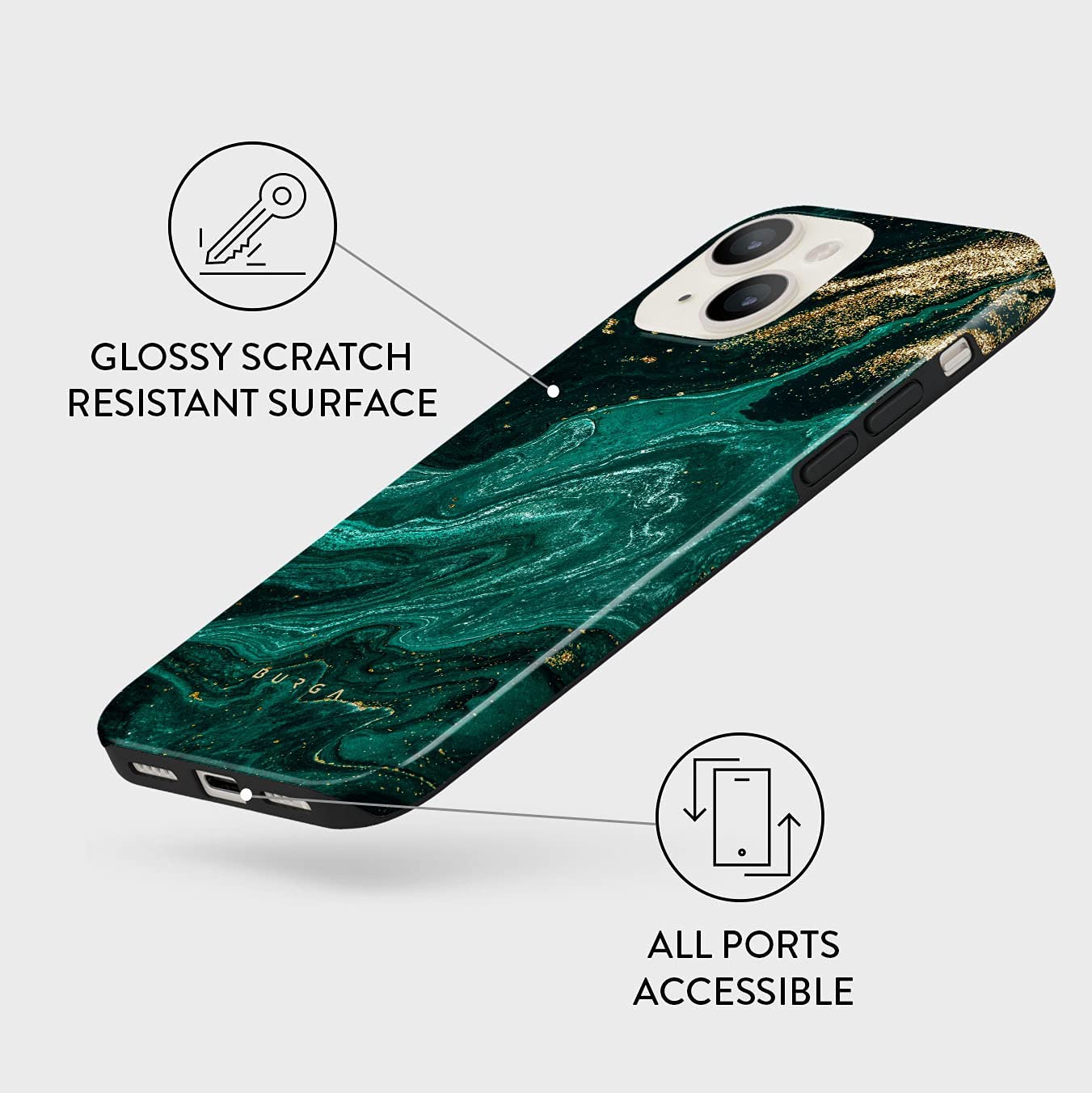 BURGA iPhone 13 Case with Metal Ring Stand Holder - 360° Rotating Finger Grip Kickstand, Shockproof Heavy Duty Phone Cover for Women | Fashion Cute Design (Emerald Pool) - Perfect for Work, Travel & Everyday Use