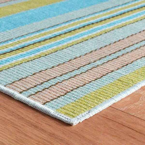 Aquinnah Ticking Multi Machine Washable Rug - Soft & Durable Indoor/Outdoor Area Rug for Living Room, Bedroom, Patio - Easy Clean Home Decor
