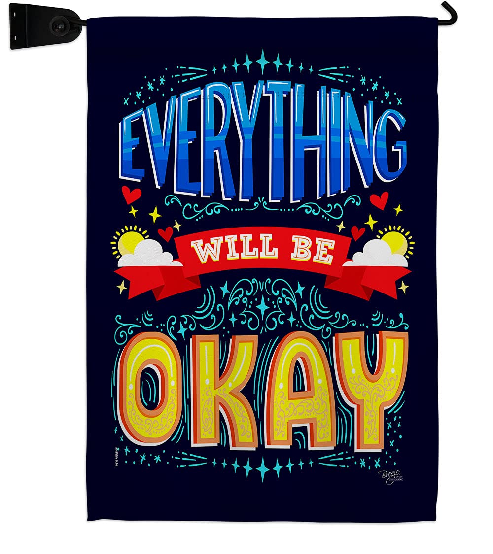 Everything Will Be Okay Double-Sided Garden Flag Set - Inspirational Spiritual Hope Love Wisdom Yard Banner (13x18.5 Inch) Made in USA - Perfect for Mailbox Hanger, Front Yard Decor, Housewarming Gift & Positive Home Décor