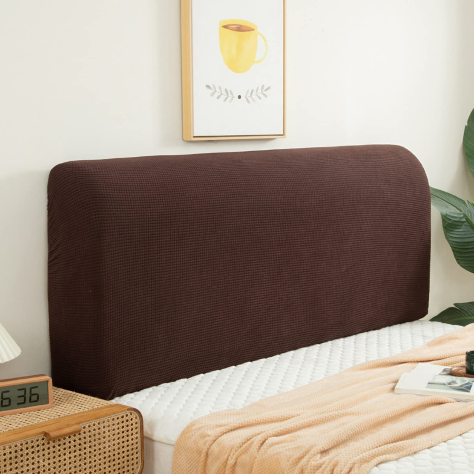 EFELIM Stretch Bed Headboard Slipcover for Queen, Full & King Size Beds - Curved Upholstered Headboard Dustproof Protector Cover (Deep Coffee, Queen: 55-67in) - Perfect for Bedroom Makeover, Dust Protection & Home Decor Upgrade