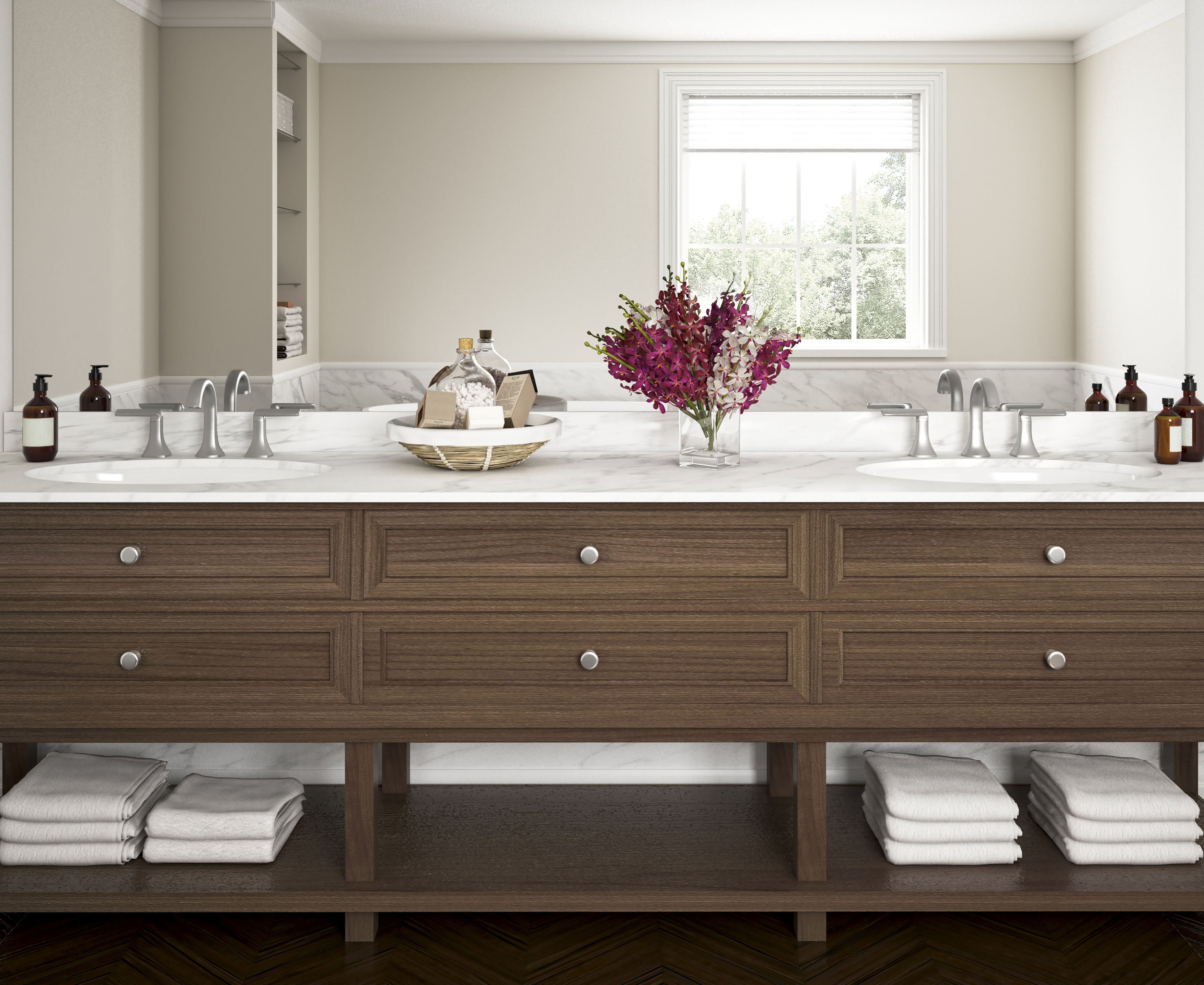 Arezzo Widespread Bathroom Faucet in Brushed Nickel - Modern 8 Inch Centerset Bathroom Sink Faucet with High Arc Spout for Vanity, Powder Room & Guest Bathroom
