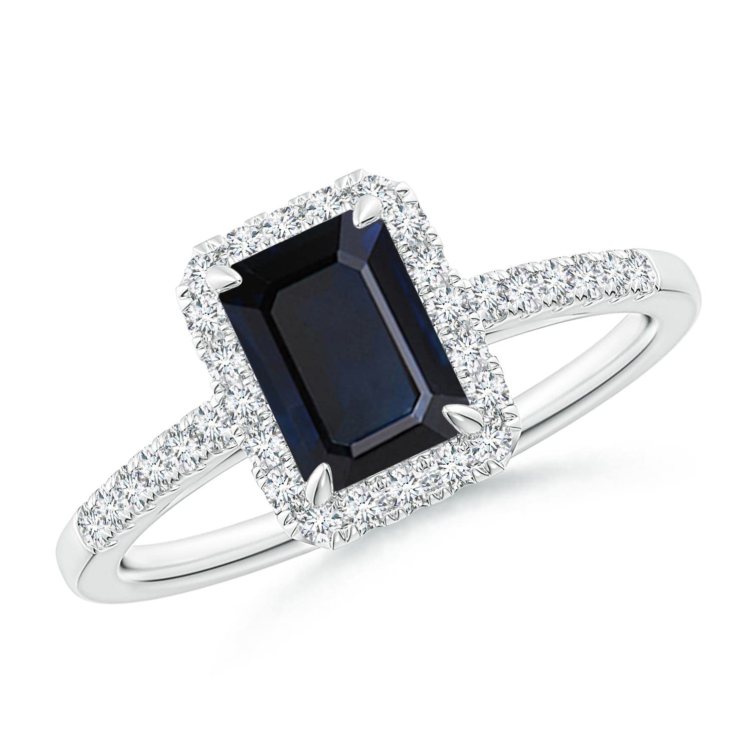 Angara Natural Blue Sapphire Halo Ring for Women - 14K Solid Gold/Platinum September Birthstone Jewelry | Elegant Wedding, Engagement & Anniversary Gift for Her | Perfect for Proposals, Romantic Occasions & Special Celebrations