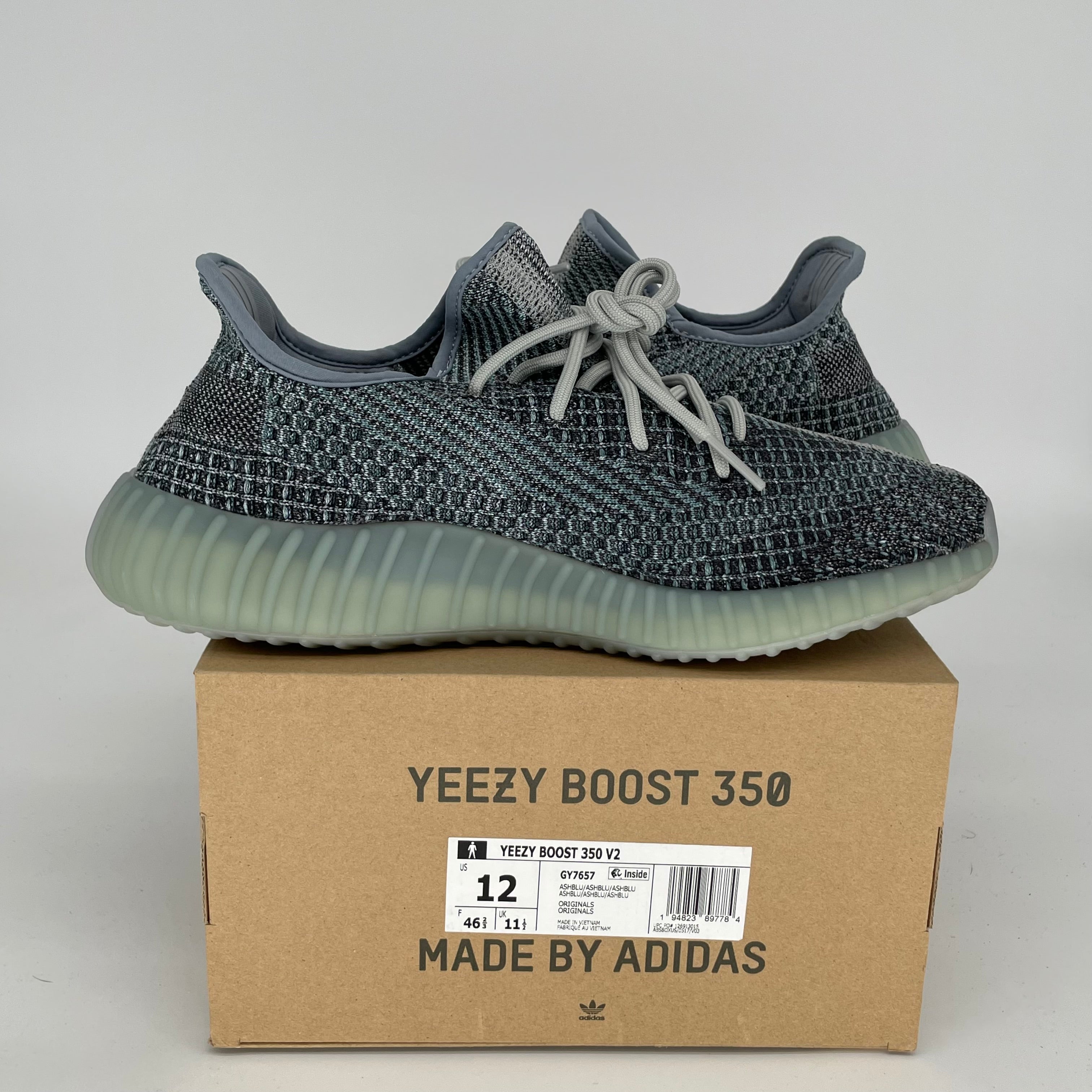 Adidas Yeezy Boost 350 V2 Ash Blue Sneakers - Men's Size 12 (GY7657) | Comfortable Running Shoes for Casual Wear & Gym Workouts