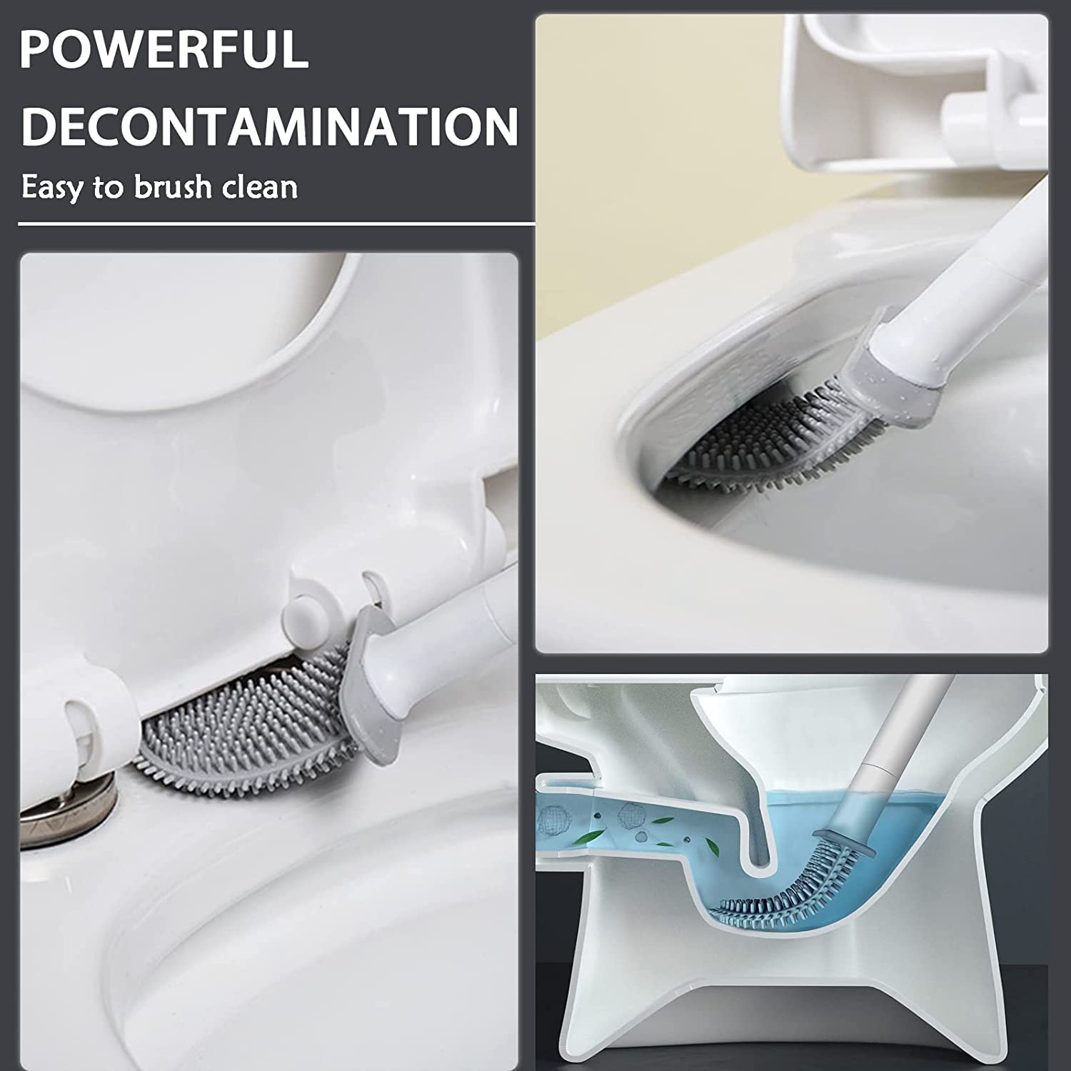 Roktry Flexible Toilet Brush and Holder Set with Silicone Bristles - Compact Bathroom Cleaning Brush for Tight Spaces, Easy Storage & Organization (Multicolor) - Perfect for Small Bathrooms, RVs & Apartments