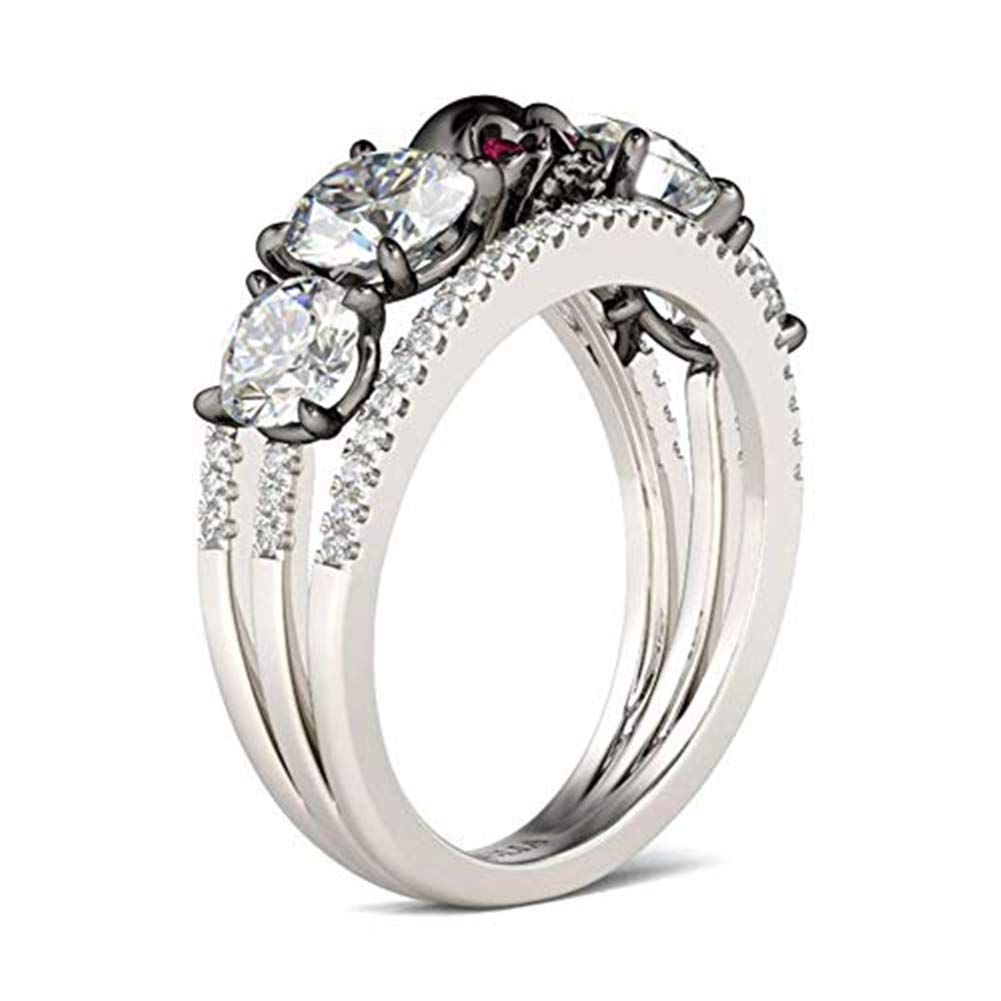 Jeulia Women's 3 Carat Two-Tone Skull Wedding Ring in 925 Sterling Silver with Round Cut Ruby Stones - Eternity Engagement Band, Anniversary Promise Ring for Her, Romantic Jewelry Gift for Bride (Perfect for Gothic Weddings, Alternative Fashion & Unique Proposal Gifts)