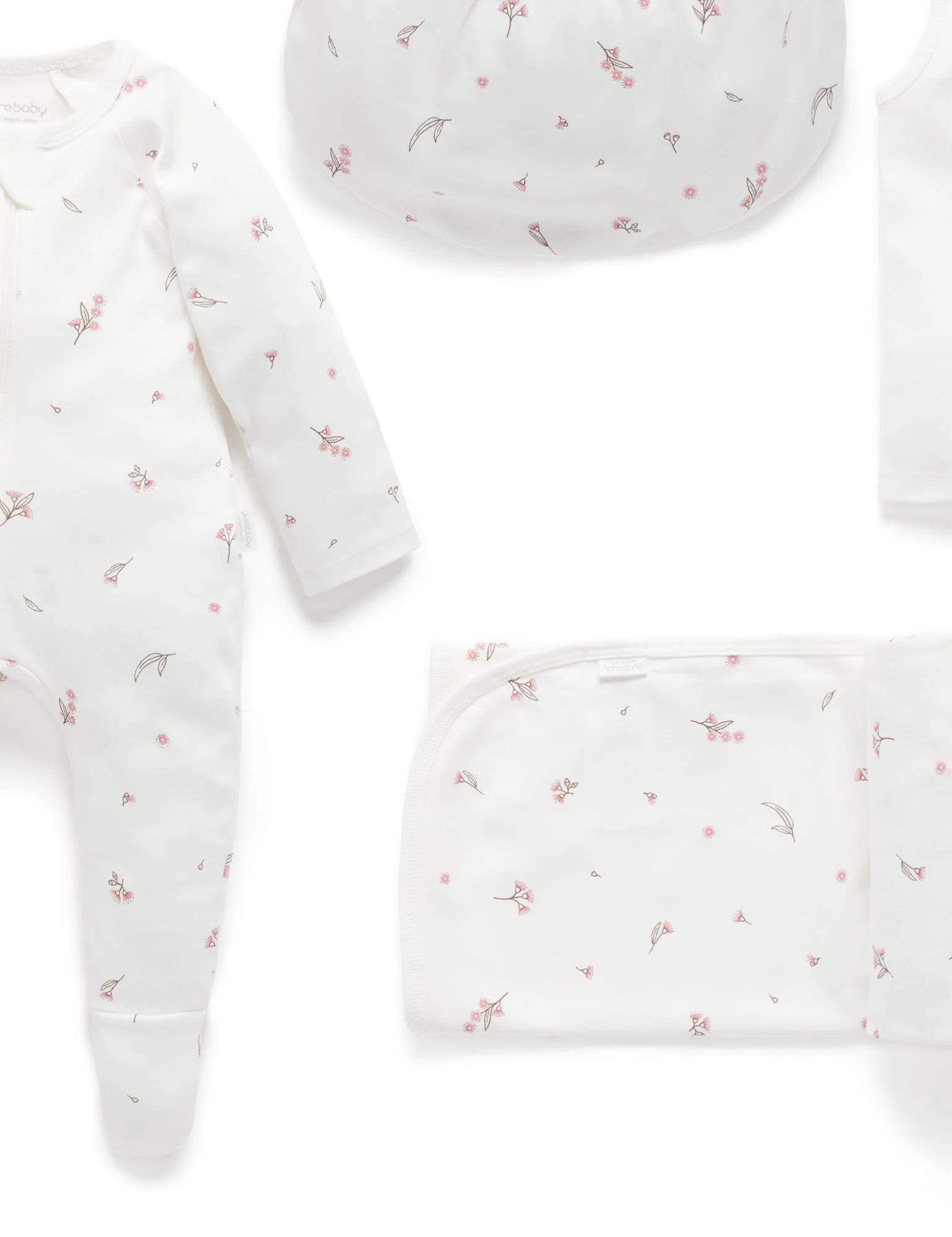 Purebaby Organic Essentials Hospital Bag - Vanilla Blossom Baby Care Set | Newborn Must-Haves for Mom & Baby | $120 Value | Perfect for Hospital Stay & Baby Shower Gifts