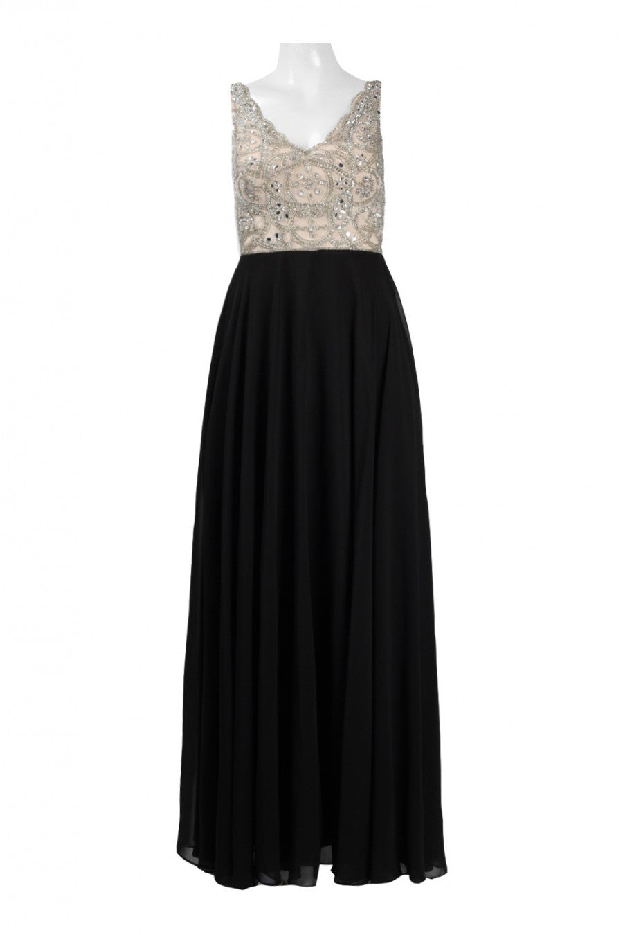 BHLDN Aidan Mattox Regina Gown - Elegant Champagne & Black Evening Dress for Weddings & Formal Events