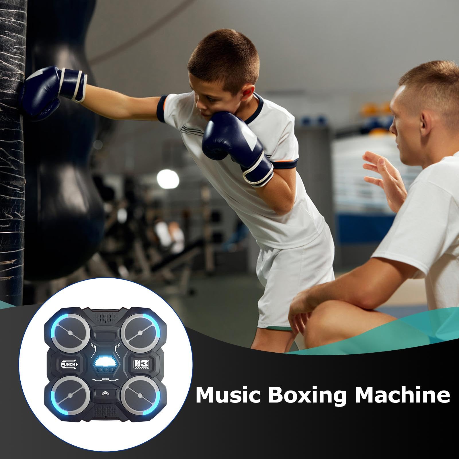 Smart Music Boxing Machine for Kids - Adjustable Bluetooth Wall-Mounted Electronic Boxing Trainer with Gloves | Home Gym Equipment for Fitness, Office Workouts & Boxing Training | Perfect for Stress Relief & Family Fun