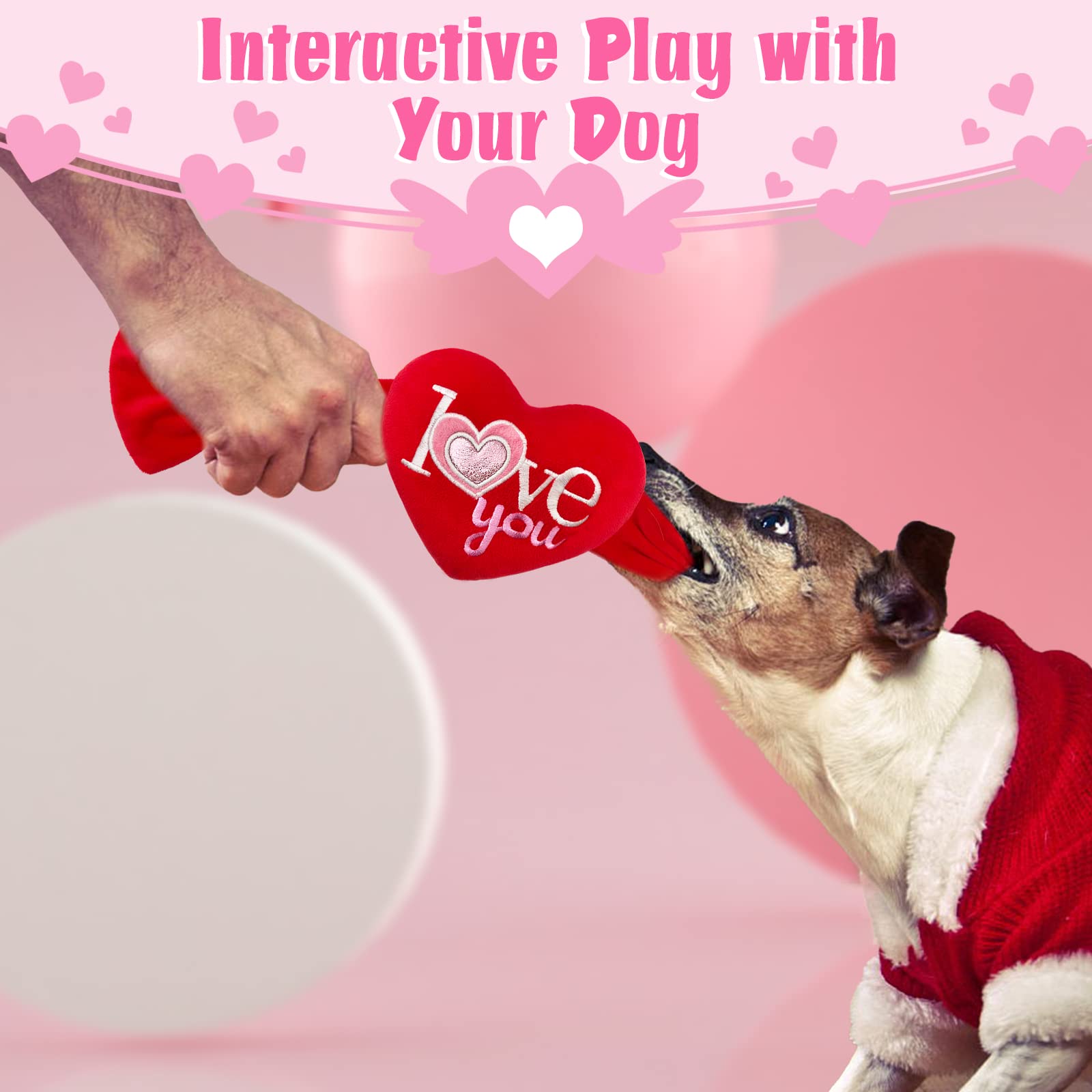 Valentine's Day Dog Toys - 2 Pack Heart Shaped Plush Squeaky Toys for Small & Medium Dogs | Perfect Valentine's Gift for Pets, Playtime & Cuddling