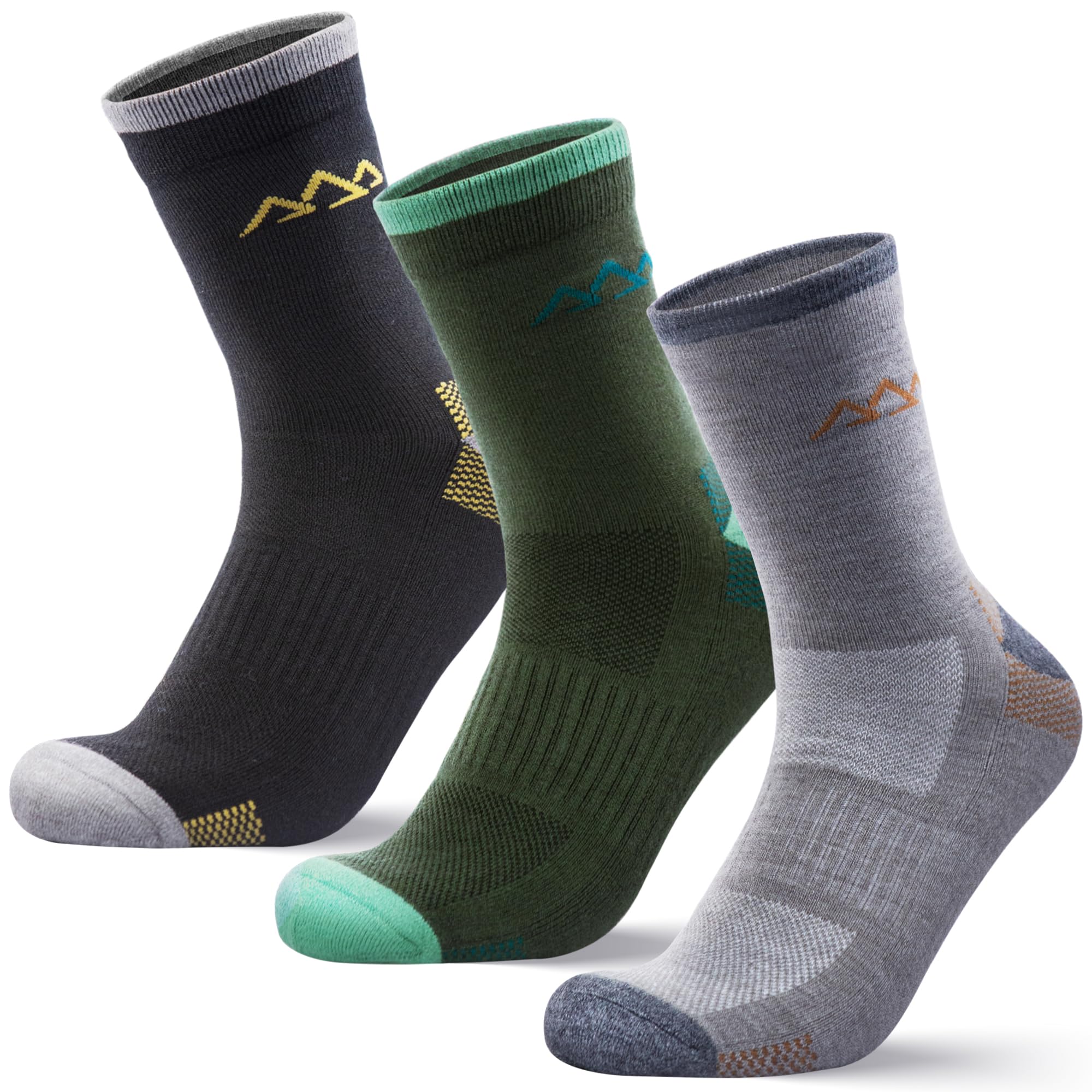3 Pack Merino Wool Hiking Socks for Men & Women - Anti-Blister Cushioned Micro Crew Thermal Socks for Outdoor Activities, Trekking & Camping