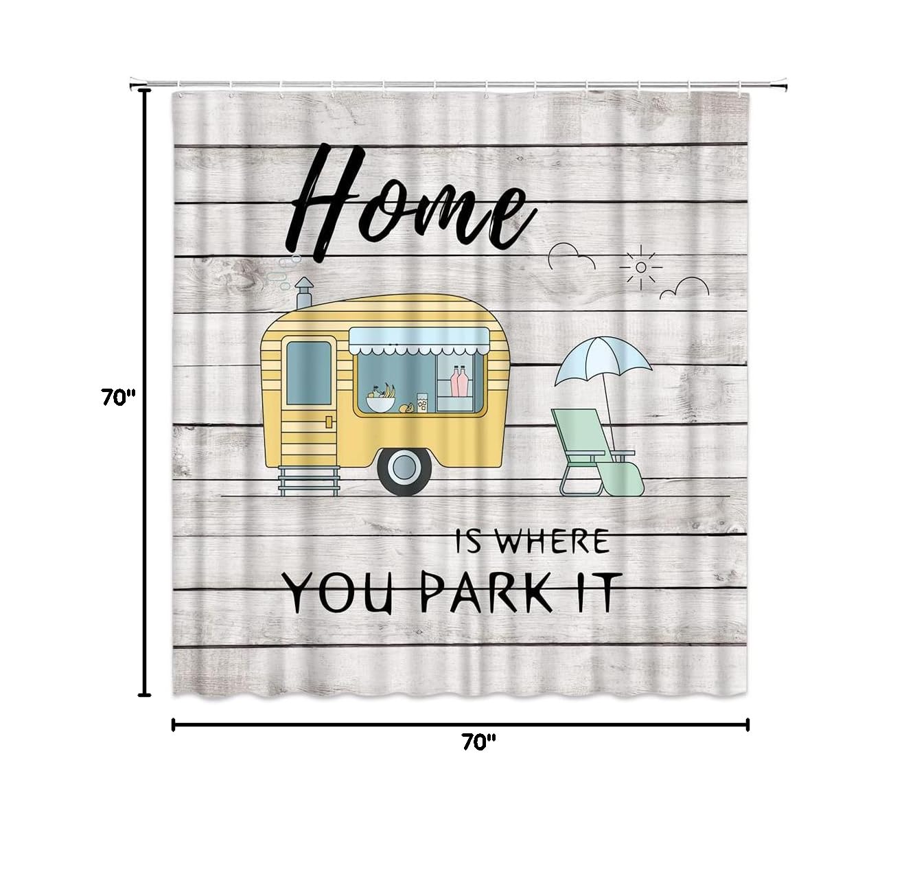 Rustic Cabin RV Shower Curtain - Waterproof Polyester Fabric with Hooks for Campers, Trailers & RVs - Farmhouse Country Camper Bathroom Decor - Perfect for Summer Beach, Ocean Theme & Outdoor Adventures