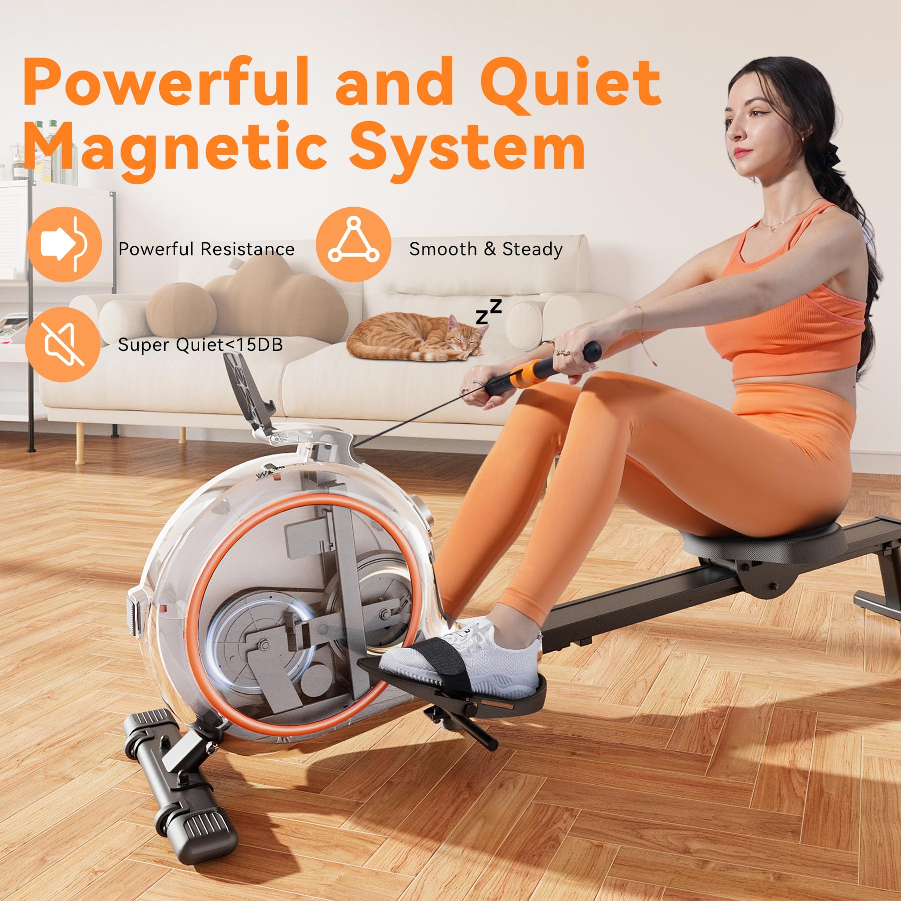 Magnetic Rowing Machine for Home - 32-Level Quiet Resistance Rower with LED Monitor, 300 lbs Weight Capacity - Perfect for Full-Body Workout, Cardio Training & Home Gym - Includes Tablet Holder & Comfortable Seat - App Supported for Fitness Tracking & Virtual Rowing Experience