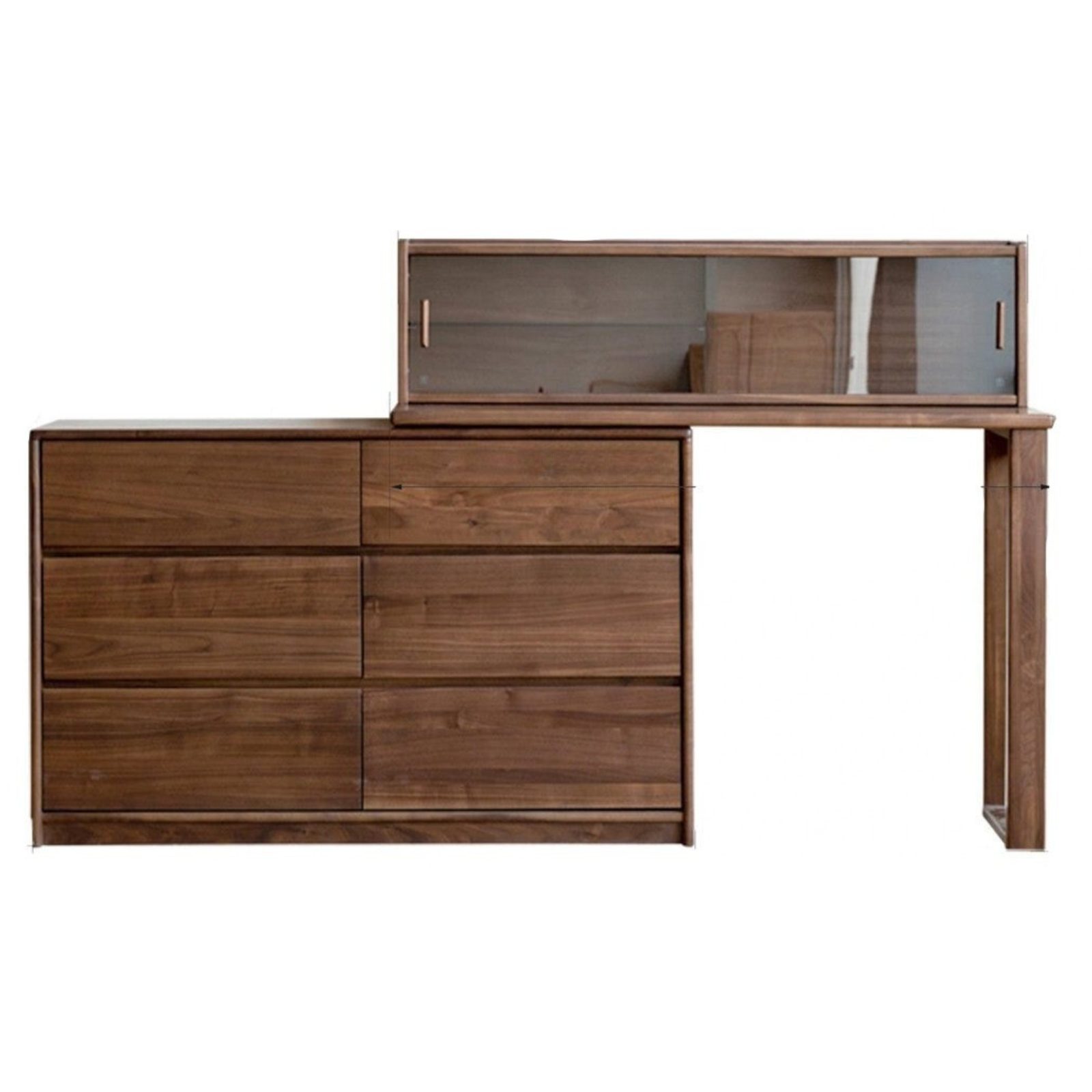 47.2x15.7x42.9 inch / 120x40x109.8 cm / Rich Dark Walnut color / six-drawer cabinet + table + upper shelf