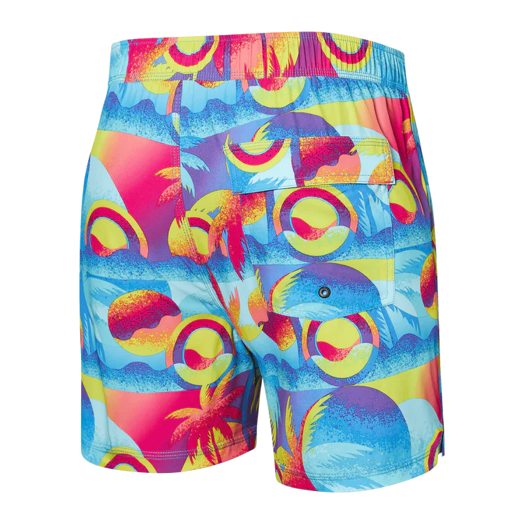 SAXX 5 Inch Oh Buoy 2-in-1 Volley Swim Trunks for Men - Quick Dry Beach Shorts with Mesh Liner, Blue Multi Color - Perfect for Swimming, Surfing & Summer Vacation