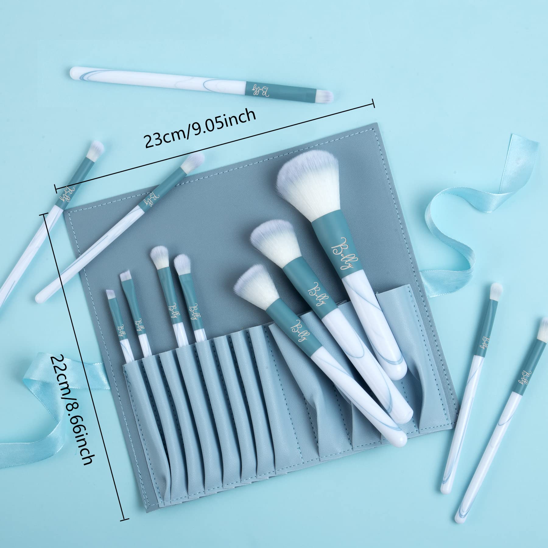 Flycalf 12-Piece Professional Makeup Brush Set - Soft Velvet Cosmetic Brushes for Foundation, Powder, Concealer & Eyeshadow (Blue & White Handle) - Perfect Travel Makeup Kit for Everyday Beauty Routine & Professional Makeup Application