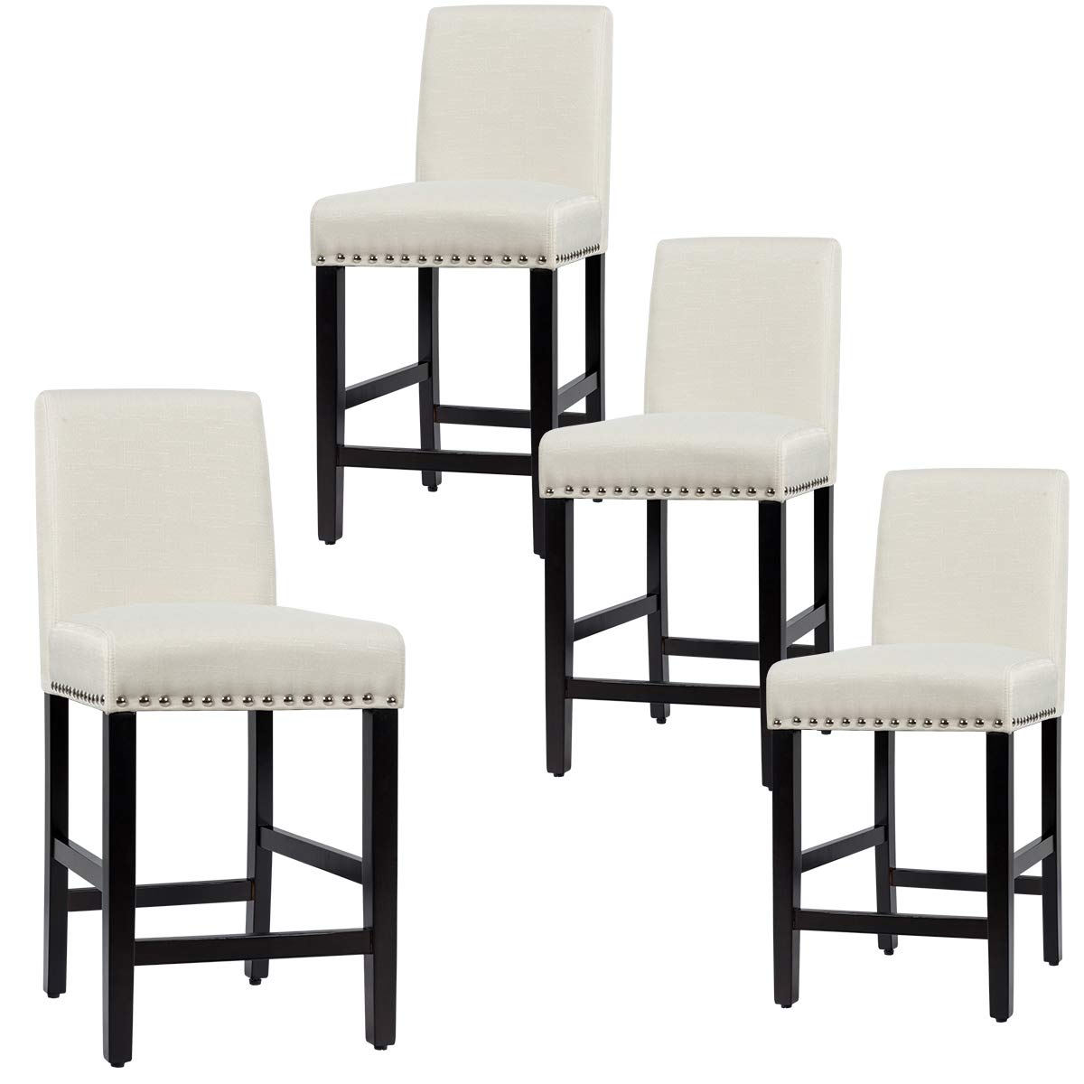 S AFSTAR Set of 4 Mid Century Modern Dining Chairs - Upholstered Fabric Counter Height Stools with High Resilience Sponge Seat & Rubber Wood Legs for Kitchen, Bar, Dining Room - Beige (4-Piece Set) - Perfect for Breakfast Nooks, Kitchen Islands and Small Space Dining