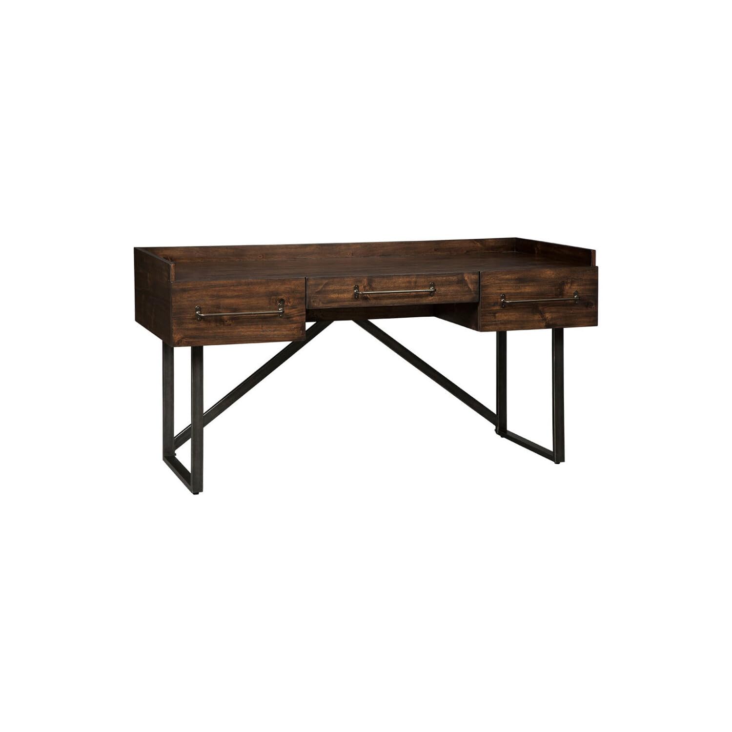 Benjara Wooden Desk with Tubular Metal Base and Bar Handles - Brown & Black Modern Writing Desk for Home Office, Study, or Workspace