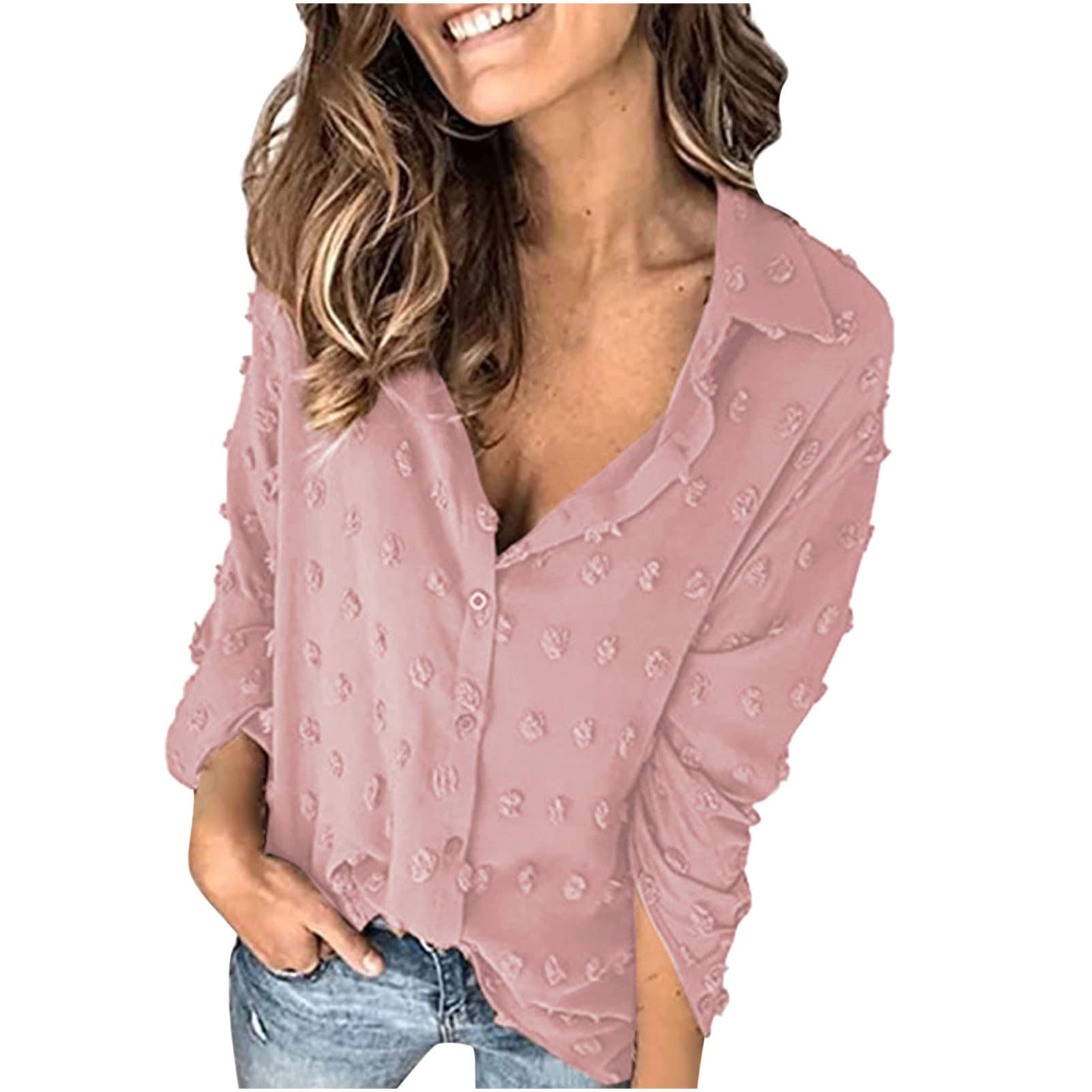 Trendy 2022 Fall Outfits for Women - Elegant Jewel Neck Blouse, Single Breasted Long Sleeve Shirt Tops | Perfect for Office Wear, Date Night & Casual Outings