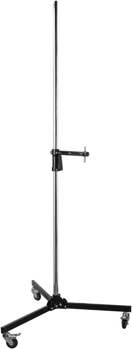 Heavy Duty M20 Steel Wheeled Pistol Grip Light Stand for Photography - 6.5' Max Height, 22 Lbs Load Capacity with Sliding Arm & Chrome-Plated Column | Perfect for Studio, Portrait, Product Photography and Video Lighting Setup