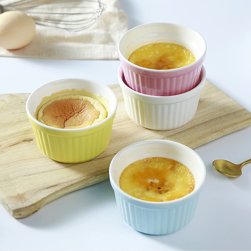 6oz Porcelain Ramekins Set of 6 - Oven Safe Baking Bowls for Creme Brulee & Souffle