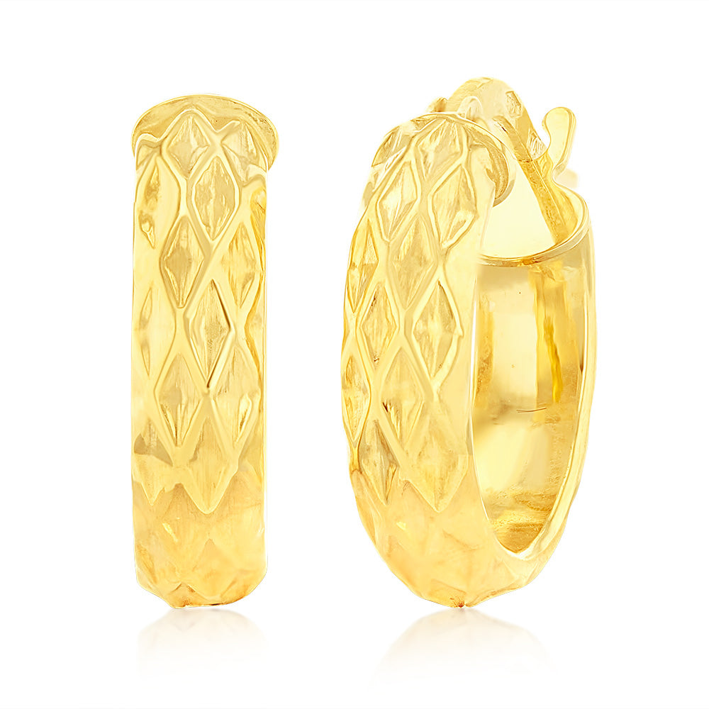 9ct Yellow Gold 10mm Diamond Cut Hoop Earrings for Women - Elegant Everyday Jewelry for Work, Party & Special Occasions