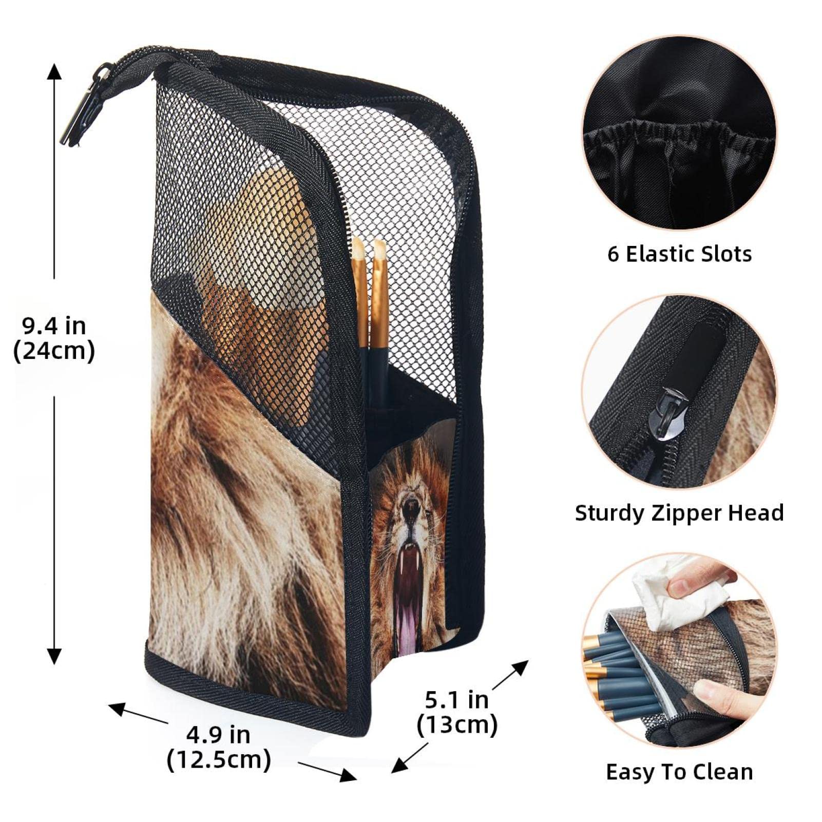 12-Piece Makeup Brush Organizer Bag with Lion Design - Portable Cosmetic Brush Holder Case for Travel, Home & Professional Makeup Artists