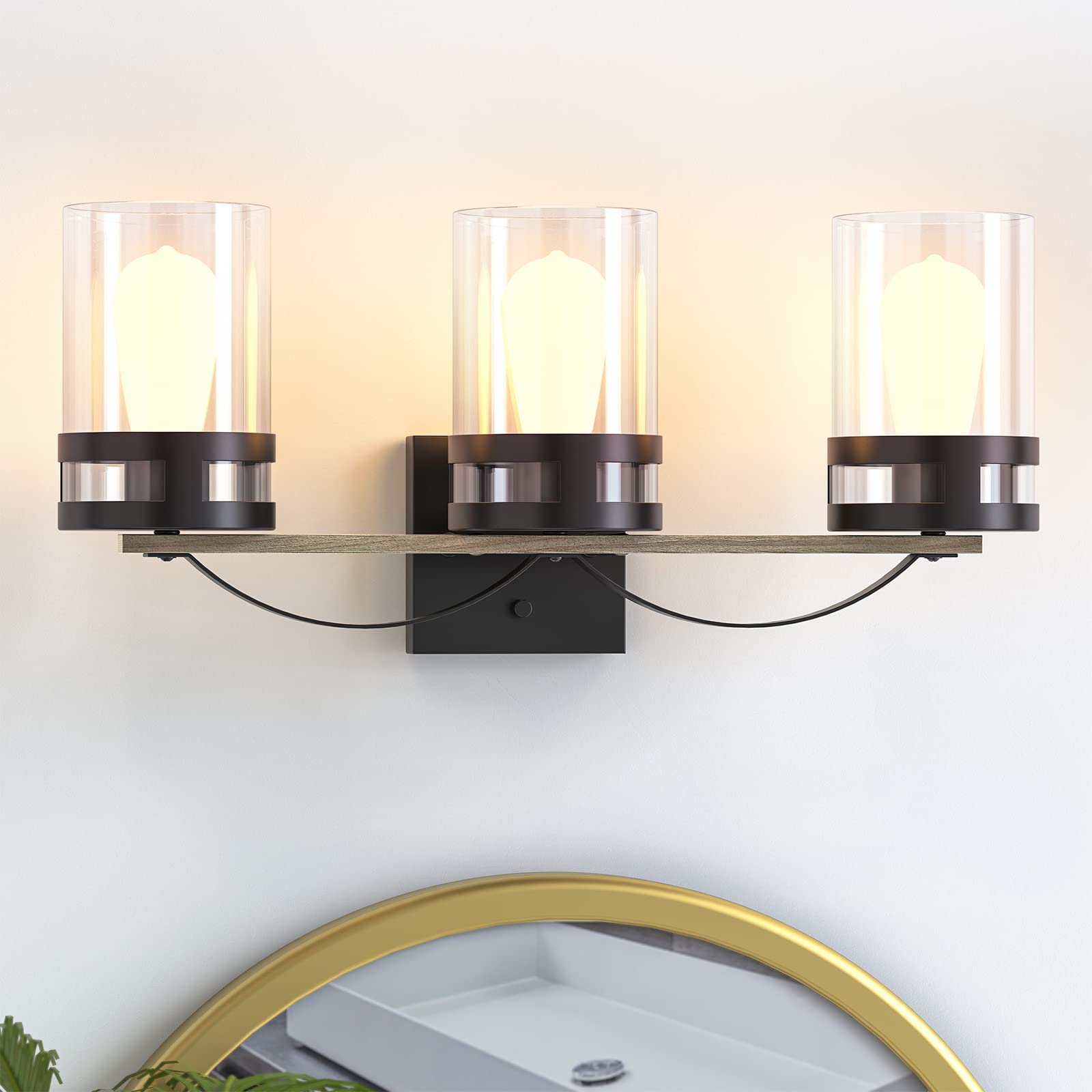 Modern 3-Light Bathroom Vanity Fixture with Clear Glass Shade - Wall Sconce Lighting for Living Room, Bedroom, Kitchen & Stairs - Perfect for Home Decor and Ambient Lighting