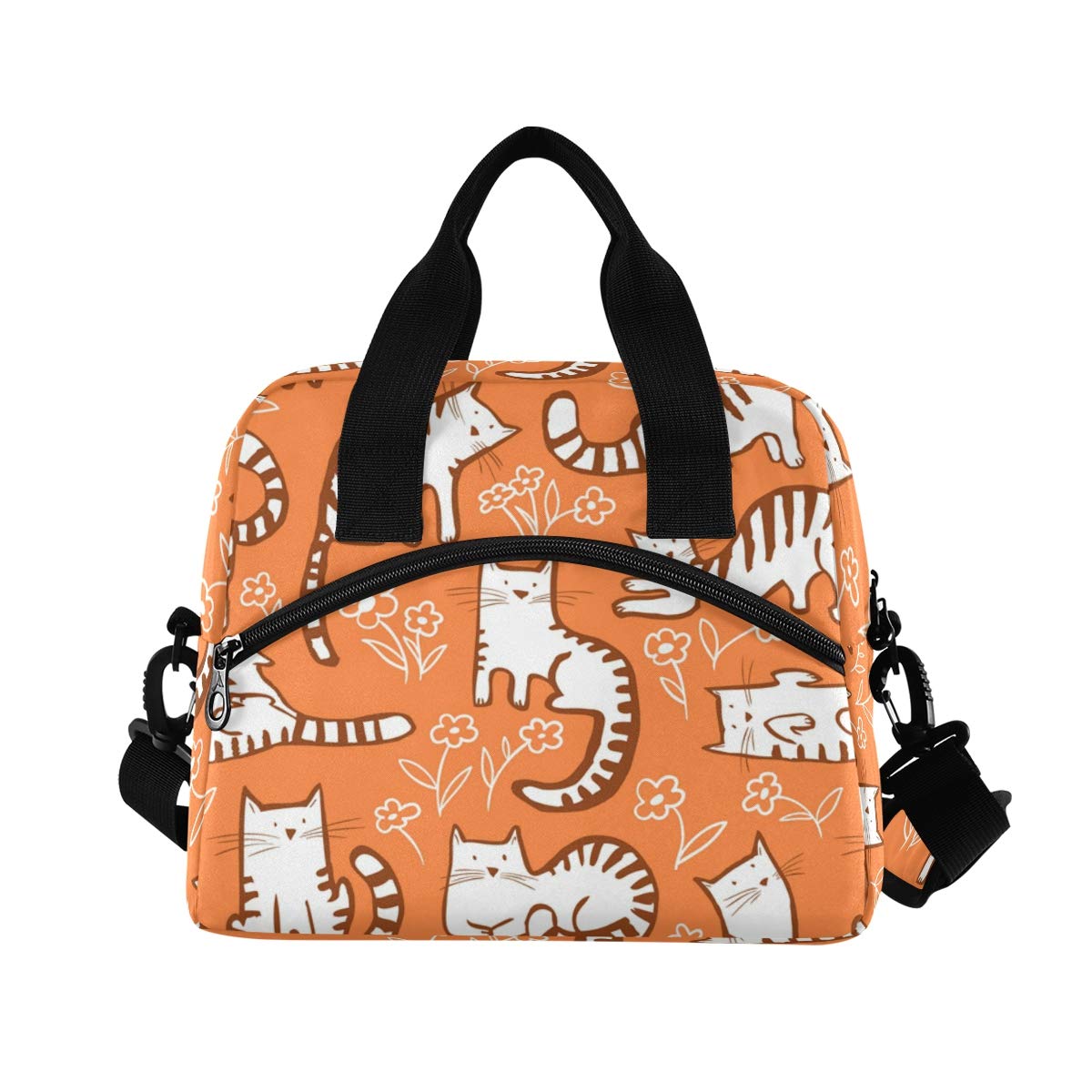 Cute Cats Print Insulated Lunch Box Cooler Bag - Portable Thermal Lunch Tote with Detachable Shoulder Strap for Women & Men - Perfect for Work, Beach, Picnic, Camping & Outdoor Activities
