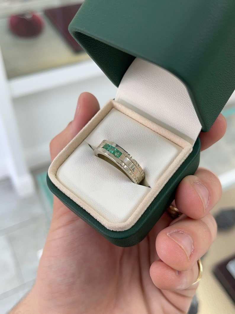 0.60tcw Princess Cut Three Stone Bezel Set Sterling Silver Mens Wedding Band Ring - Handcrafted for Men, Perfect for Engagement, Anniversary & Special Occasions
