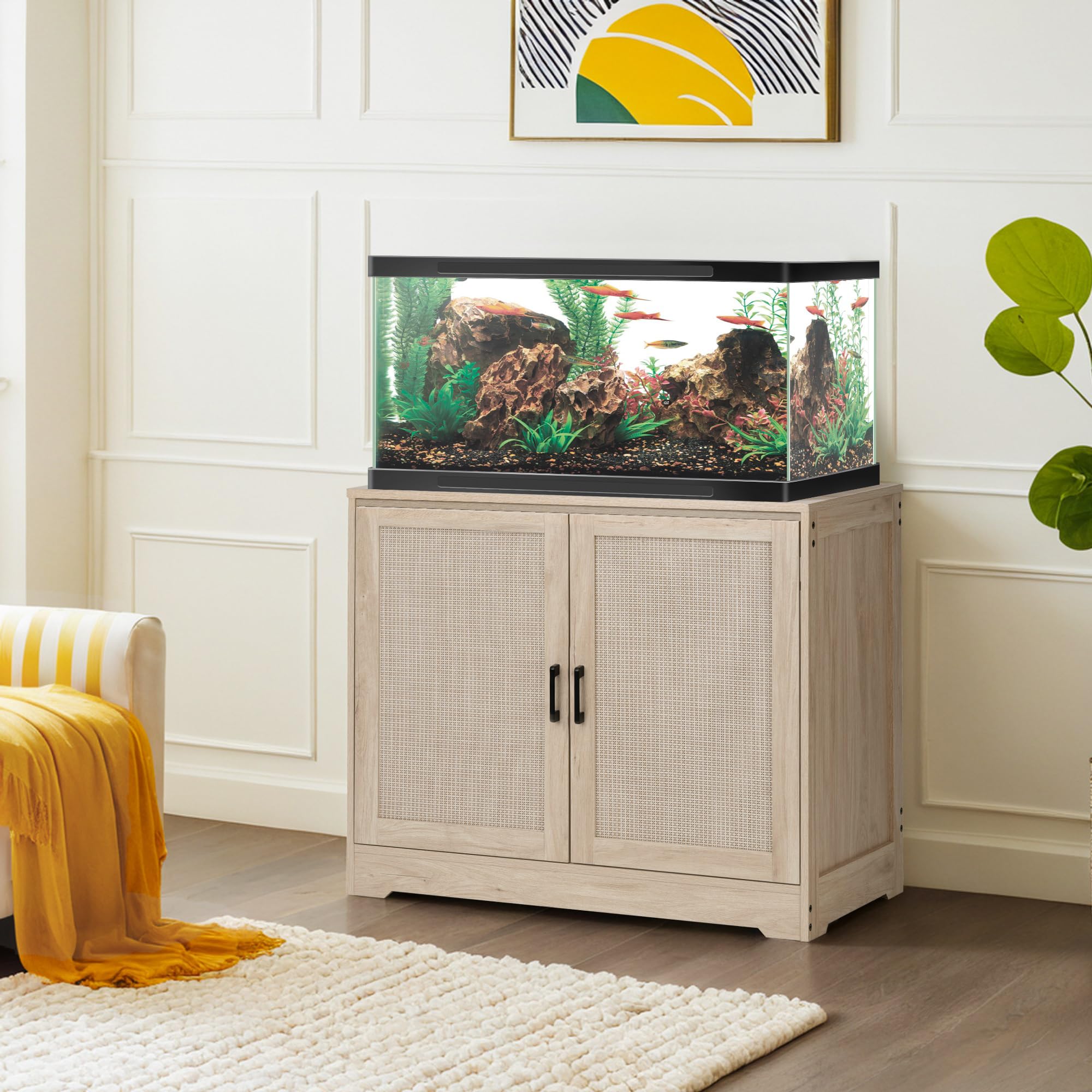 Unipaws 30-50 Gallon Aquarium Stand with Storage Cabinet - Sturdy Wooden Fish Tank Stand for Turtle Tanks, Reptile Terrariums & Home Aquariums - Perfect for Living Room, Office or Classroom Decor