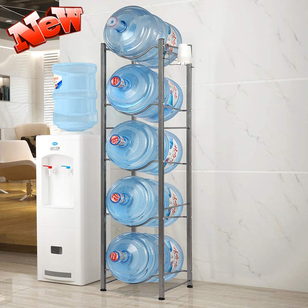 5-Tier Heavy Duty Water Bottle Rack - Space Saving for 5 Gallon Jugs & Coolers - Home & Office Storage