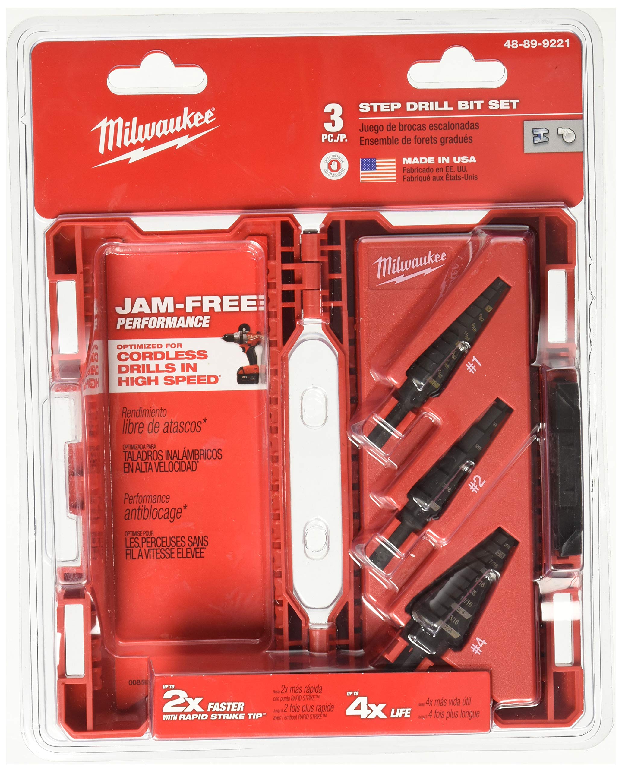 Milwaukee GIDDS2-2475514 3-Piece Step Drill Bit Set (#1, 2, 4) - High Speed Steel Hole Saw Kit for Metal, Wood & Plastic - Perfect for DIY, Electrical Work & Plumbing Projects