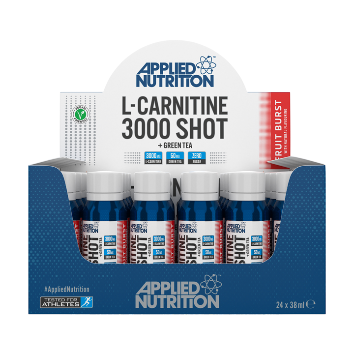 Applied Nutrition L Carnitine Shot 24x38ml Fruit Burst - Energy Booster for Weight Loss & Workout Performance - Perfect for Gym, Running & Fitness Enthusiasts