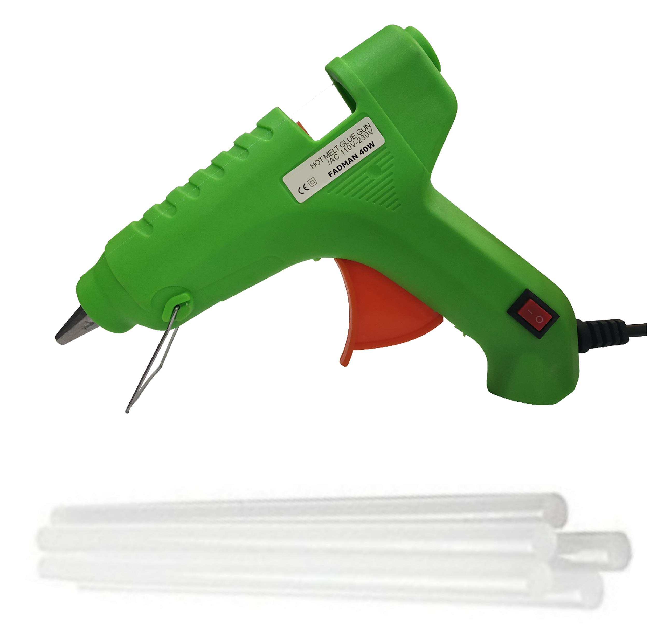 FADMAN 40 Watt Hot Melt Glue Gun with On/Off Switch - Includes 5 Transparent Glue Sticks for DIY Crafts, Home Repairs & Woodworking Projects