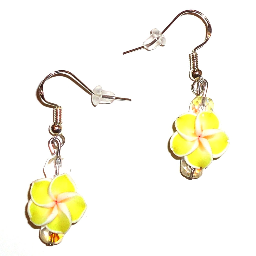 Yellow Plumeria Flower Earrings for Women - Hawaiian Style Dangle Earrings for Summer, Beach, and Tropical Outfits